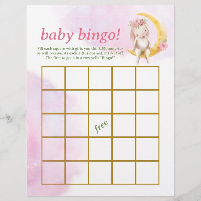 Flyer Bebê Bingo e Nome Race Chá de fraldas Bunny (Frente)