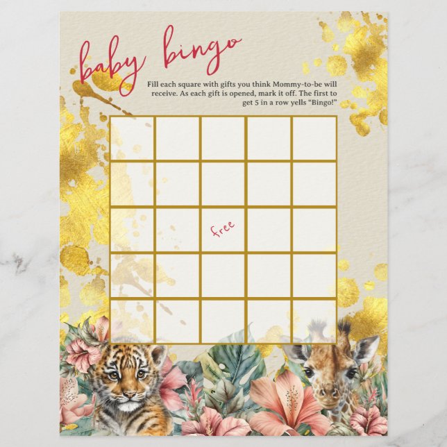 Flyer Bebê Bingo & Nome Race Wild Chá de fraldas Game (Frente)