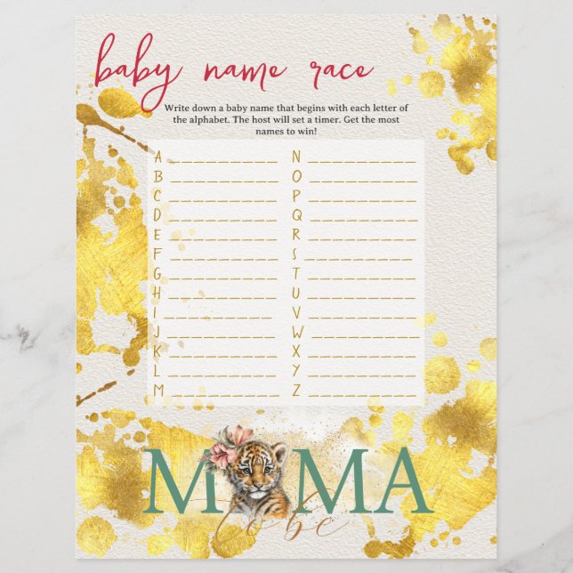 Flyer Bebê Bingo & Nome Race Wild Chá de fraldas Game (Verso)