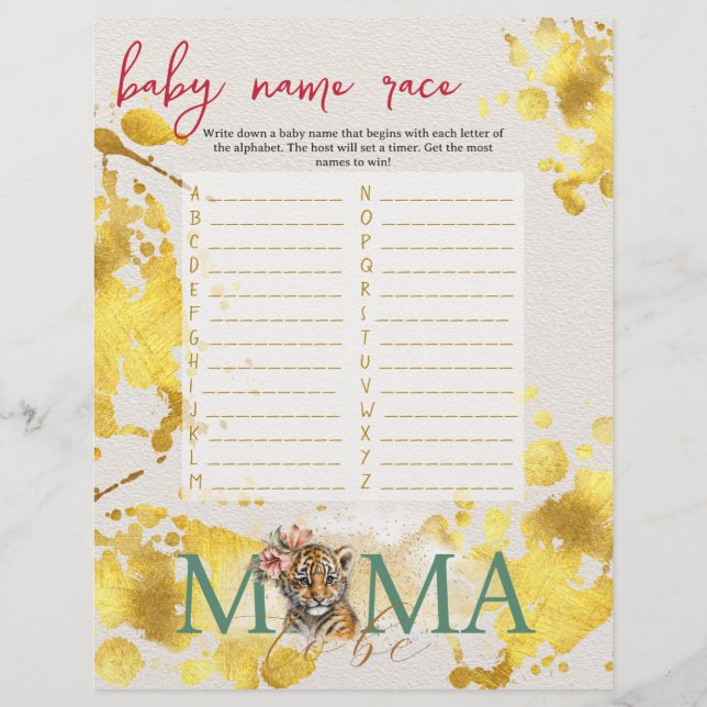 Flyer Bebê Bingo & Nome Race Wild Chá de fraldas Game (Verso)