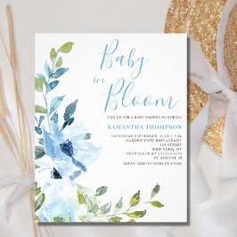 Flyer Bebê De Orçamento No Bloom Blue Floral Chá Convite