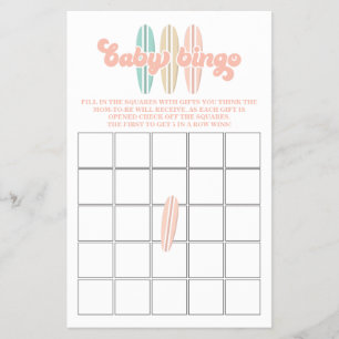 Flyer Bebê no Conselho Surfing Chá de fraldas Bingo Flye