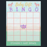 Flyer Bebê presente Bingo Cute Unicorn Chá do Tea Party<br><div class="desc">Estes cartões de chá de fraldas adoráveis de "bingo-presente de bebê" são perfeitos para a sua festa de chá. A design cômica inclui unicórnios cor-de-rosa,  estrelas e bule de chá roxo no centro do conselho. Use o campo modelo fácil para adicionar seu texto personalizado.</div>