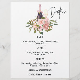 Flyer Bebidas para Chá de Bebê Floral em Rosa Dourado e 