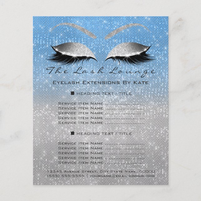 Flyer Bela Artista Makeup Salon Blue Glitter Silver (Frente)