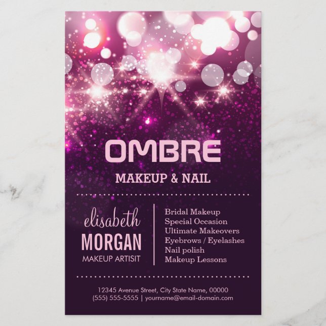 Flyer Beleza de Makeup - brilho cor-de-rosa (Frente)