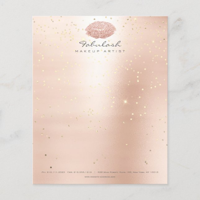 Flyer Beleza Lábios Beija Makeup Artista Confetti Rosa B (Frente)