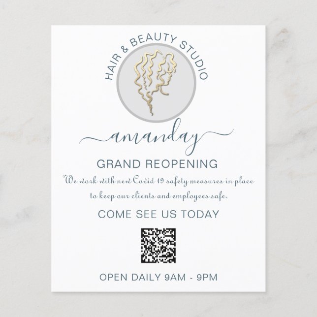 Flyer Beleza Salon Reabertura Logotipo QR CÓDIGO Branco (Verso)