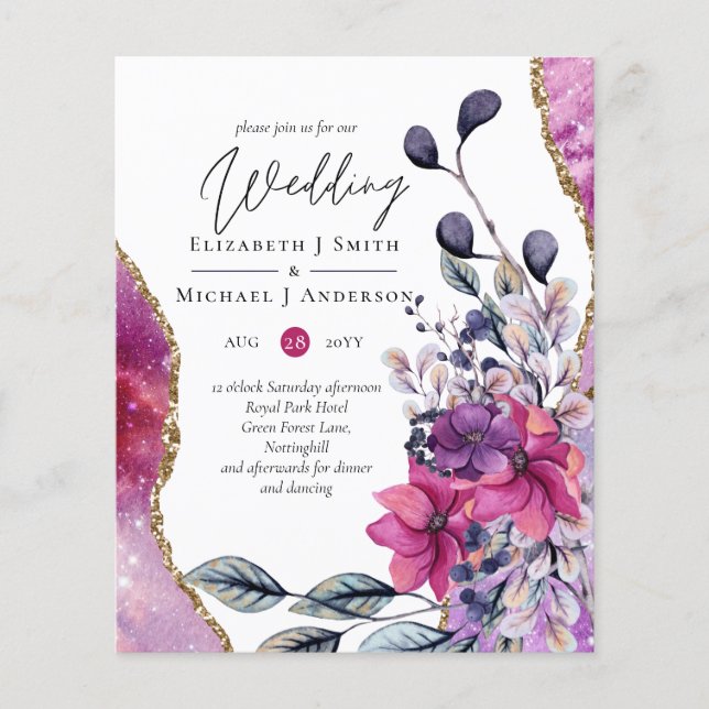 Flyer Belo ORÇAMENTO Violet Pink Floral Agate Casamento (Frente)