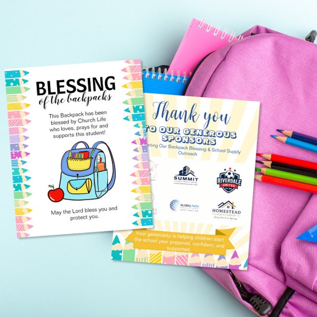 Flyer Bênção do fundo comunitário da igreja das mochilas (Criador carregado)
