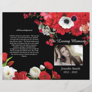 Flyer Bi-Fold Red Flowers Black Funeral Program