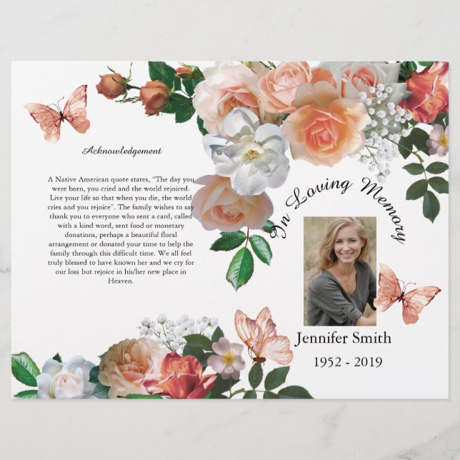 Flyer Bi-Fold Yellow Orchids Butterfly Funeral Program F (Frente)