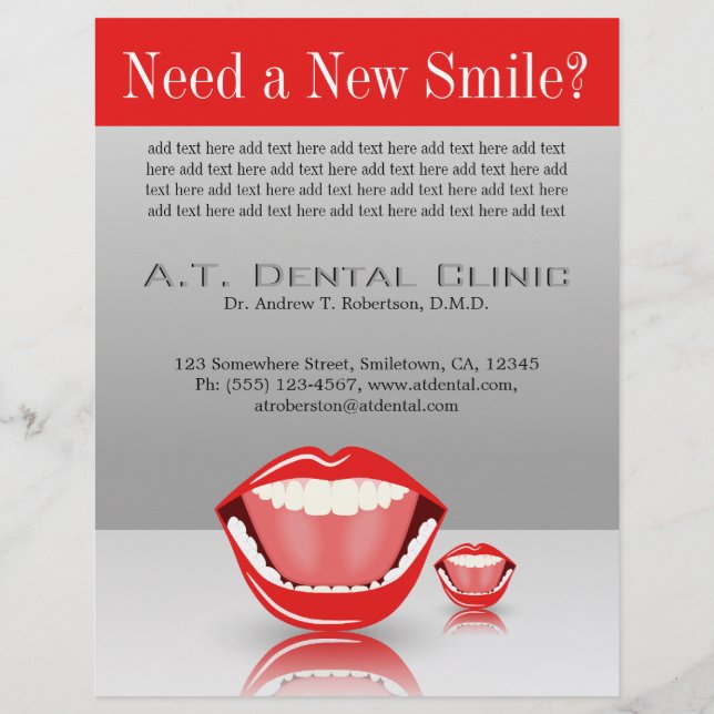 Flyer Big Mouth Large Dentist Dentistry Dental Gray Red (Frente)