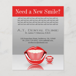 Flyer Big Mouth Small Dentist Dentistry Dental Red Gray