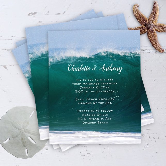 Flyer Big Wave Budget Wedding Coastal Invitation  (Criador carregado)