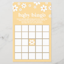 Bingo de Chá de Bebê Amarelo Retro Daisy