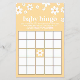 Flyer Bingo de Chá de Bebê Amarelo Retro Daisy