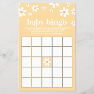 Flyer Bingo de Chá de Bebê Amarelo Retro Daisy