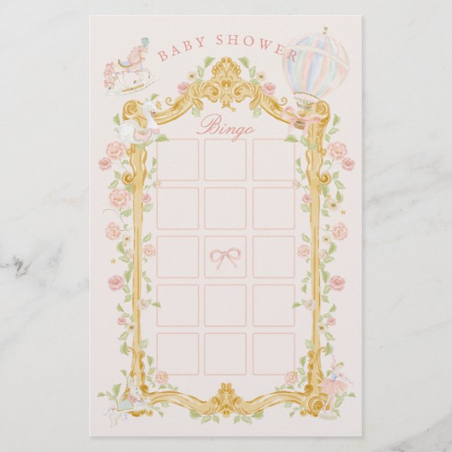 Flyer Bingo de chá de bebê carrossel de princesa de cont (Frente)