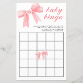 Flyer Bingo de Chá de Bebê com Laço Rosa Xadrez