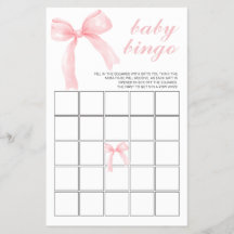 Bingo de Chá de Bebê com Laço Rosa Xadrez