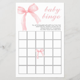 Flyer Bingo de Chá de Bebê com Laço Rosa Xadrez