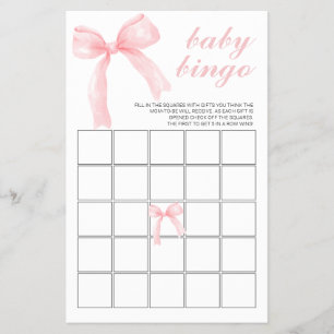 Flyer Bingo de Chá de Bebê com Laço Rosa Xadrez