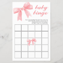 Bingo de Chá de Bebê floral com Laço Rosa