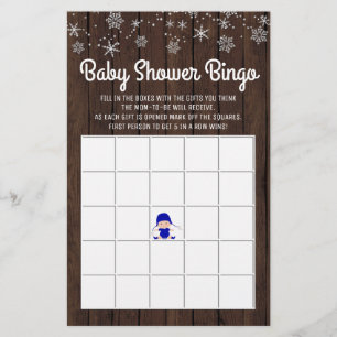 Flyer Bingo de Chá de Bebê Menino Floco de Neve Rústico