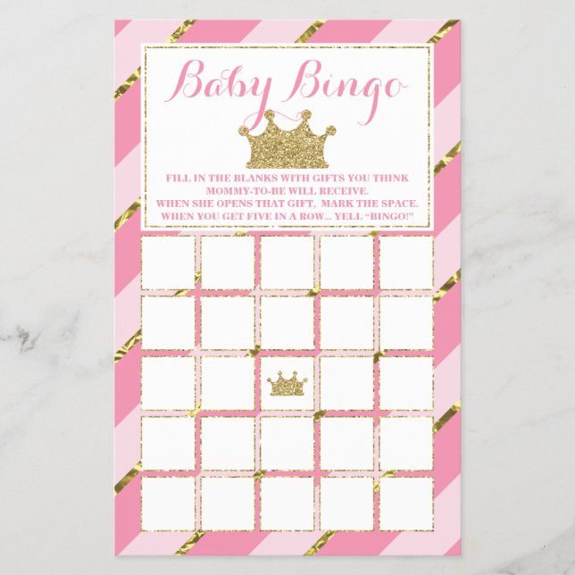 Flyer Bingo de Chá de Bebê, Pequena Princesa (Frente)
