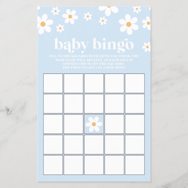 Flyer Bingo de Chá de Bebê Rosa Azul Retro Daisy (Frente)