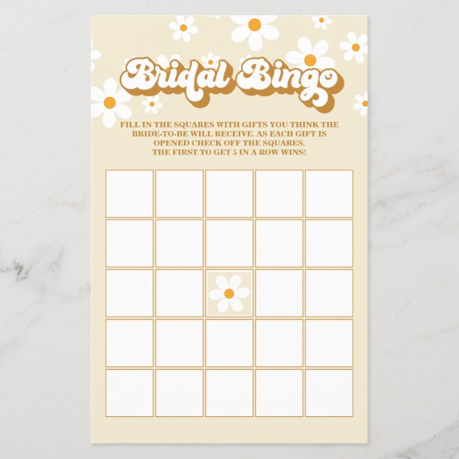 Flyer Bingo de Chá de Noiva Retro Daisy (Frente)