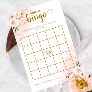 Flyer Bingo de Chuveiro de Noiva Floral Rosa Dourado