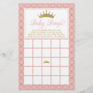 Flyer Bingo do bebê, jogo da princesa chá de fraldas