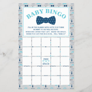 Flyer Bingo do chá de fraldas, homem pequeno, laço