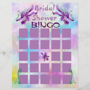 Flyer Bingo roxo do chá de panela das orquídeas da
