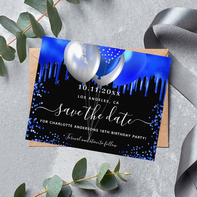 Flyer Birthday black royal blue budget save the date (Criador carregado)