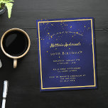 Flyer Birthday party blue gold men budget invitation<br><div class="desc">Please note that this invitation is on flyer paper and very thin. Envelopes are not included. For thicker invitations (same design) please visit our store. A trendy, modern 50th (or any age) birthday party invitation card for men, guys, male. A dark blue, navy blue background. The blue color is uneven....</div>