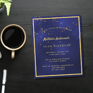Flyer Birthday party blue gold men budget invitation