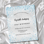Flyer Birthday silver blue glitter budget invitation<br><div class="desc">Please note that this invitation is on flyer paper and very thin. Envelopes are not included. For thicker invitations (same design) please visit our store. 

For an elegant 21st (or any age) birthday.  A faux silver looking background.  Decorated with blue faux glitter,  sparkles. Personalize and add a</div>