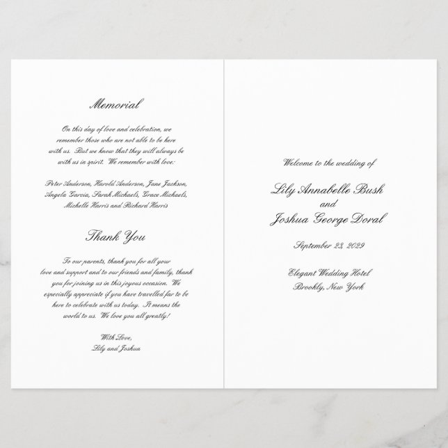 Flyer Black and White Timeless Budget Wedding Program (Frente)