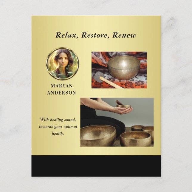 Flyer Black & gold design, Logo or Photo in gold circle, (Frente)