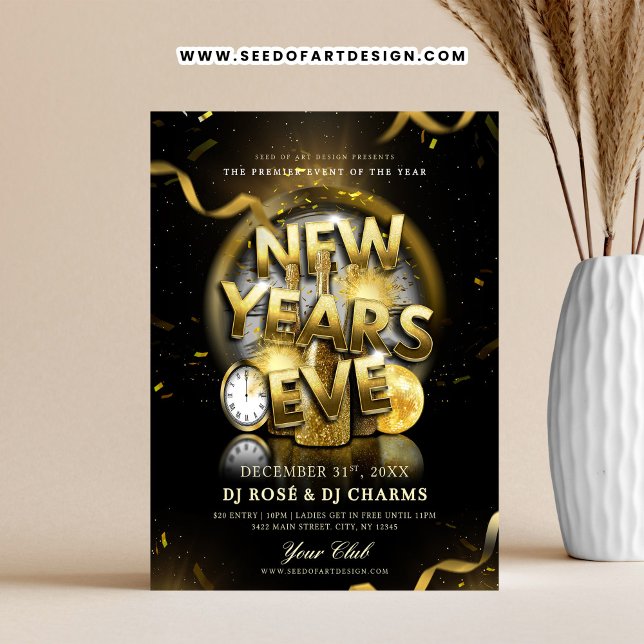Flyer Black & Gold New Year's Eve Club Party  (Criador carregado)