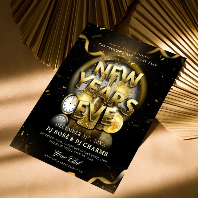 Flyer Black & Gold New Year's Eve Club Party  (Criador carregado)