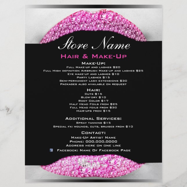 Flyer Bling Make Artist Beauty Salon List Of Services (Frente)