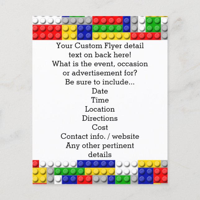 Flyer Blocos de Construção Tema Cores Primárias para Fes (Verso)