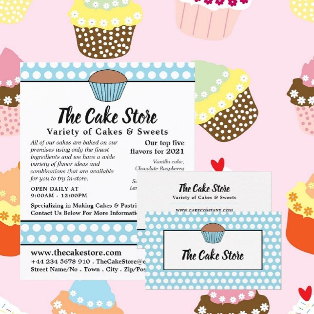 Flyer Blue Cupcake & Polka Dot, Cake Store Advertising (Criador carregado)