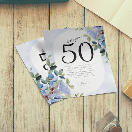 Flyer Blue Floral Budget 50th Aniversário Convite