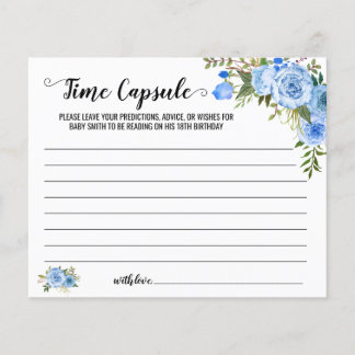 Flyer Blue Floral Time Capule Advice for Baby Card