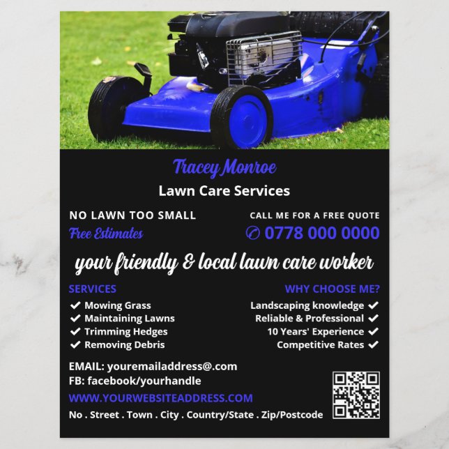 Flyer Blue Garden Lawn-Mower, Serviços de Cuidados Lança (Frente)